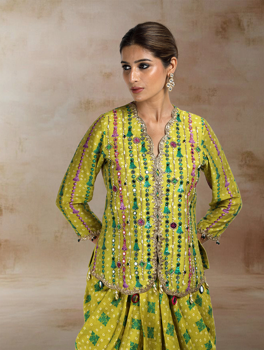 Vidhi Embroidered Jacket Set with Draped Skirt