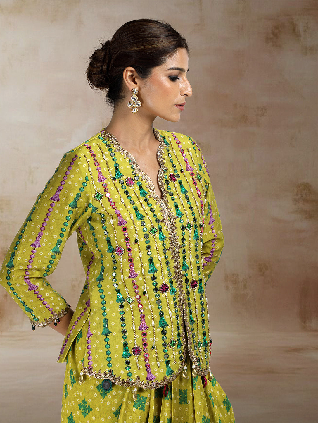 Vidhi Embroidered Jacket Set with Draped Skirt