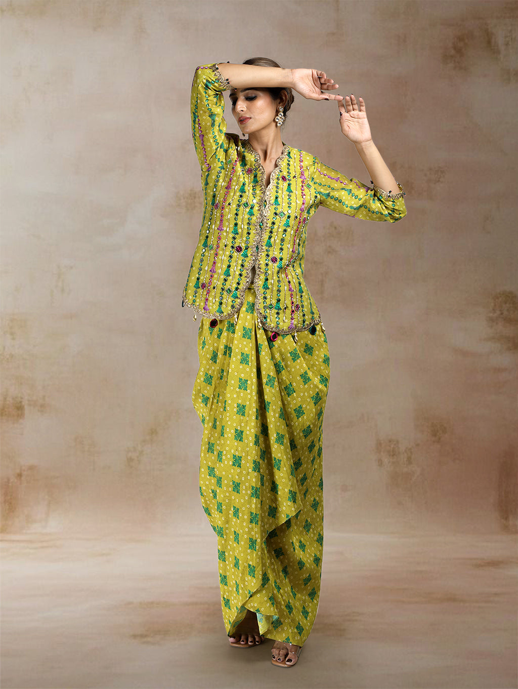 Vidhi Embroidered Jacket Set with Draped Skirt