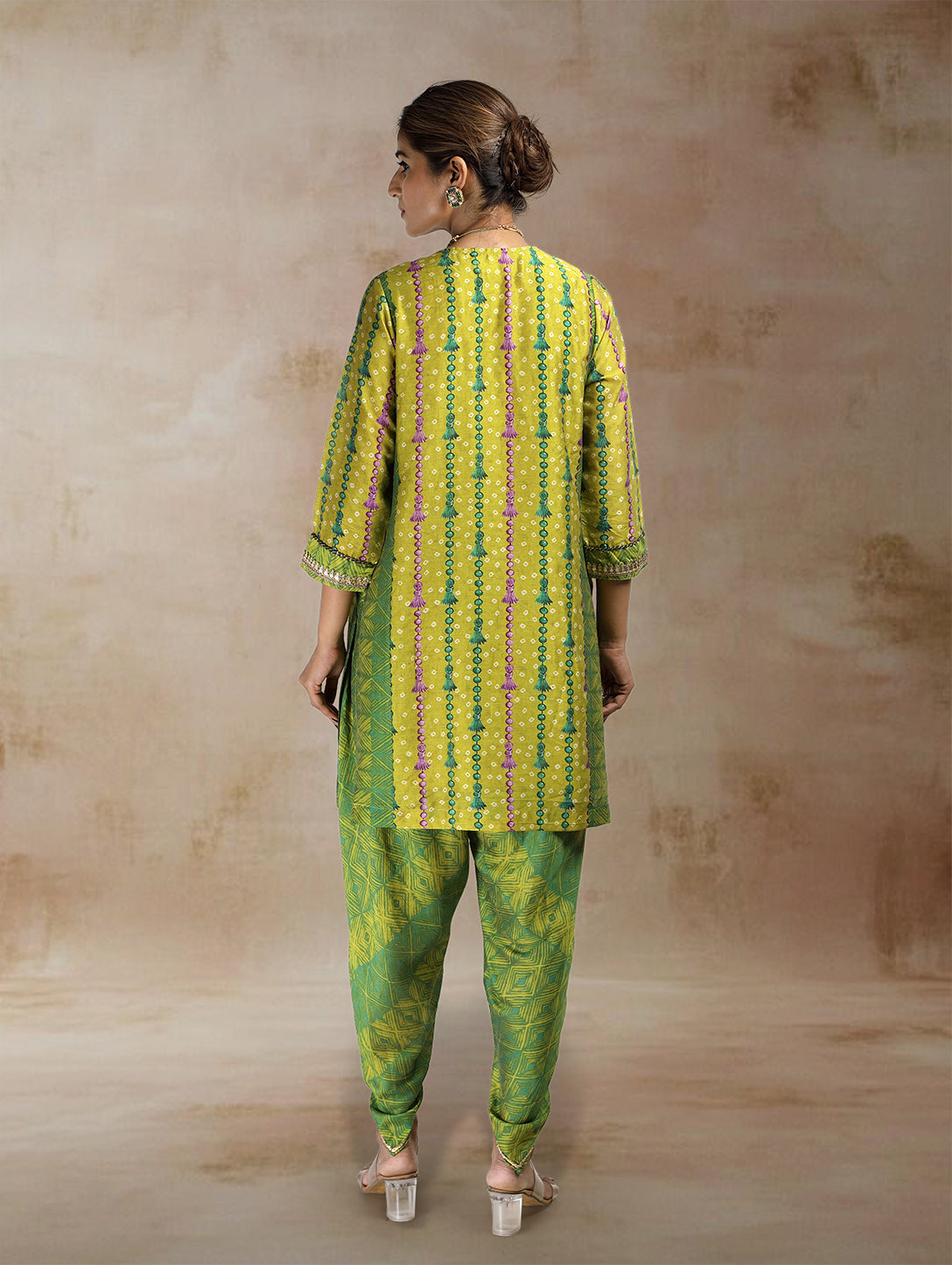 Ojara Tassel Print Kurta Set with Draped Tulip Salwar