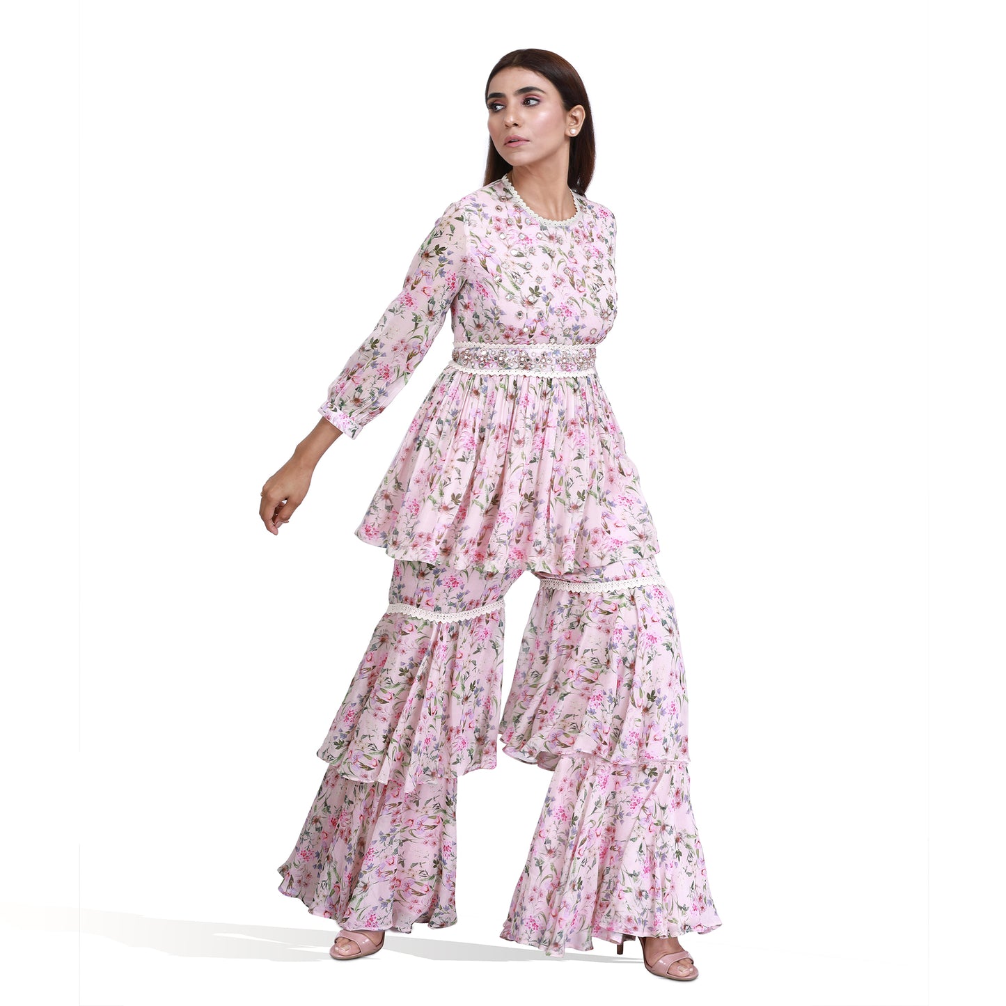 Pink double layer sharara set- SET OF 2