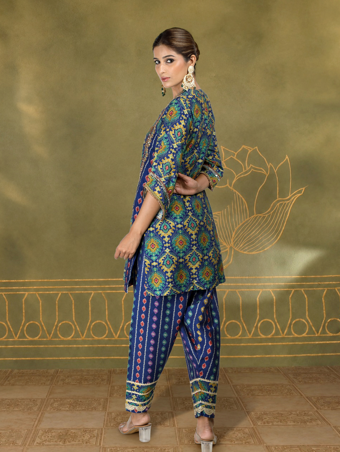 Alvira Ikat Bandhini Kurta Set in Blue