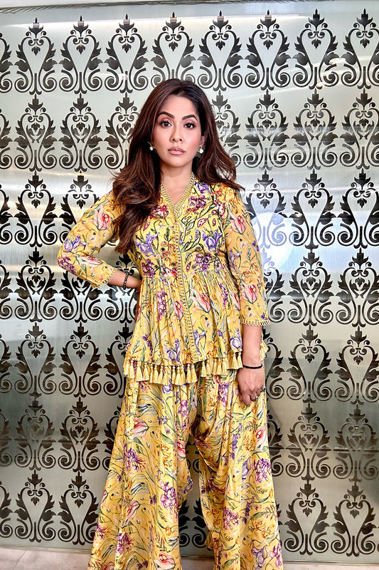 Peplum Kurta With Stylised Pants - Set of 2