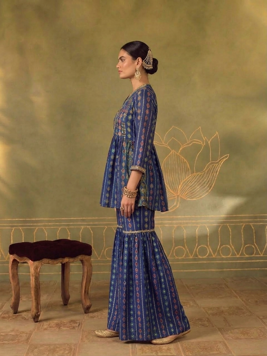 Hazel Ikat Bandhini Sharara Set in Ochre