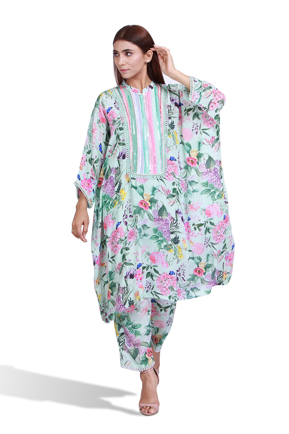 Ice Blue Kaftan Kurta Set - Set of 2