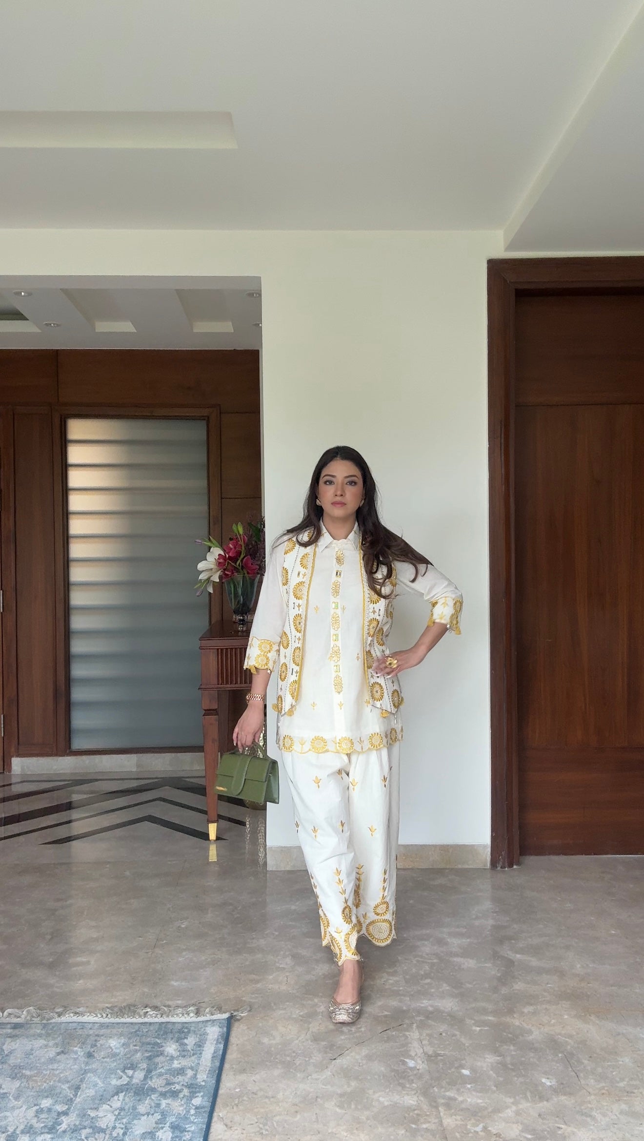 Meera Mirror Embroidered Jacket Sharara Set in Yellow