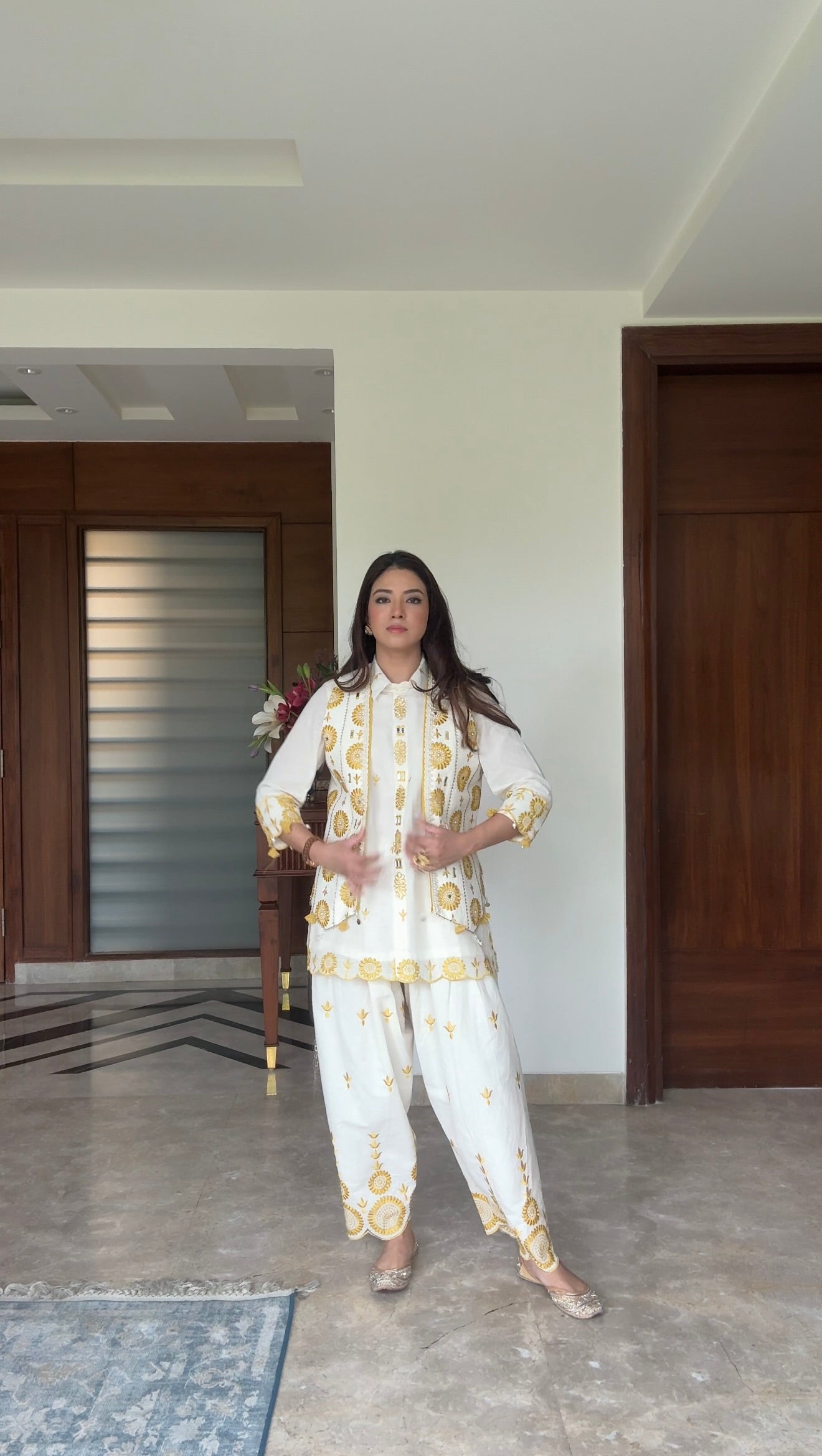 Meera Mirror Embroidered Jacket Sharara Set in Yellow