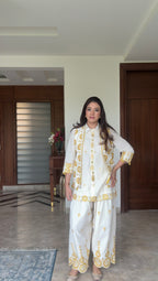 Meera Mirror Embroidered Jacket Sharara Set in Yellow