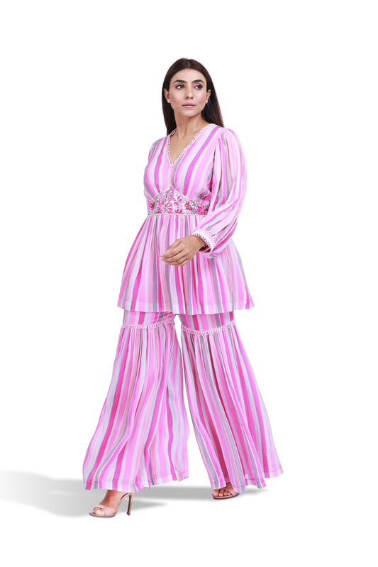 Pink stripe sharara set- SET OF 2