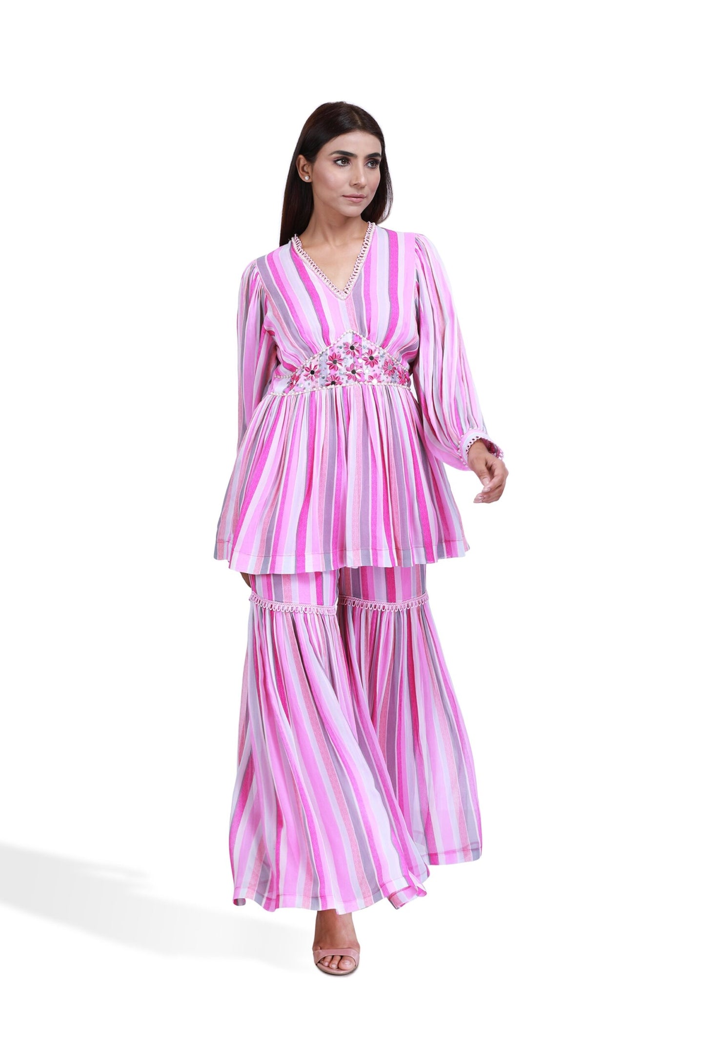 Pink stripe sharara set- SET OF 2