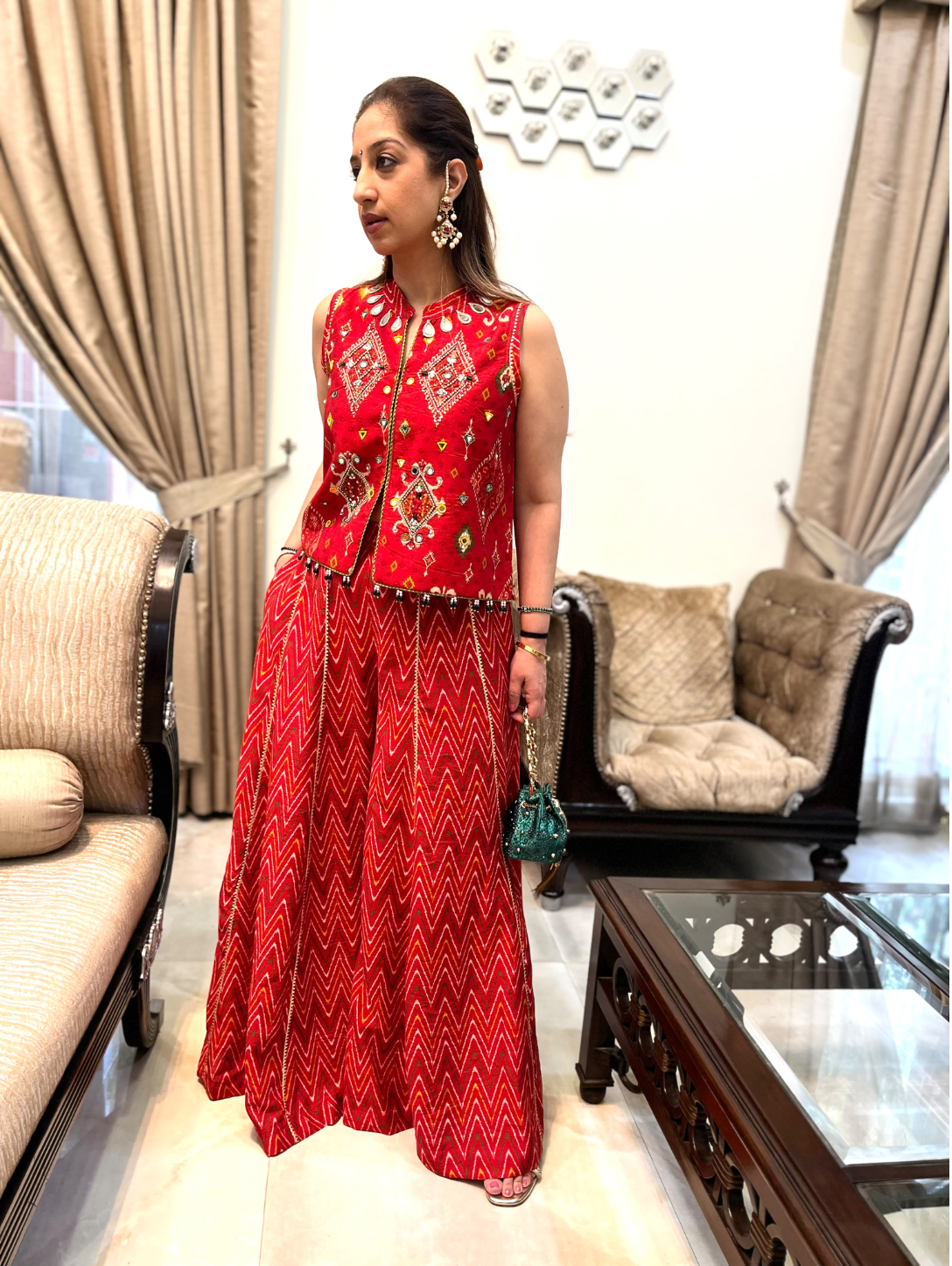 Khushi Ikat Bandhini Jacket Set with Kalidar Pants