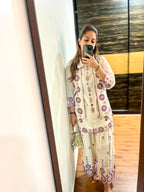 ⁠Meera Mirror Embroidered Jacket Sharara Set in Mauve