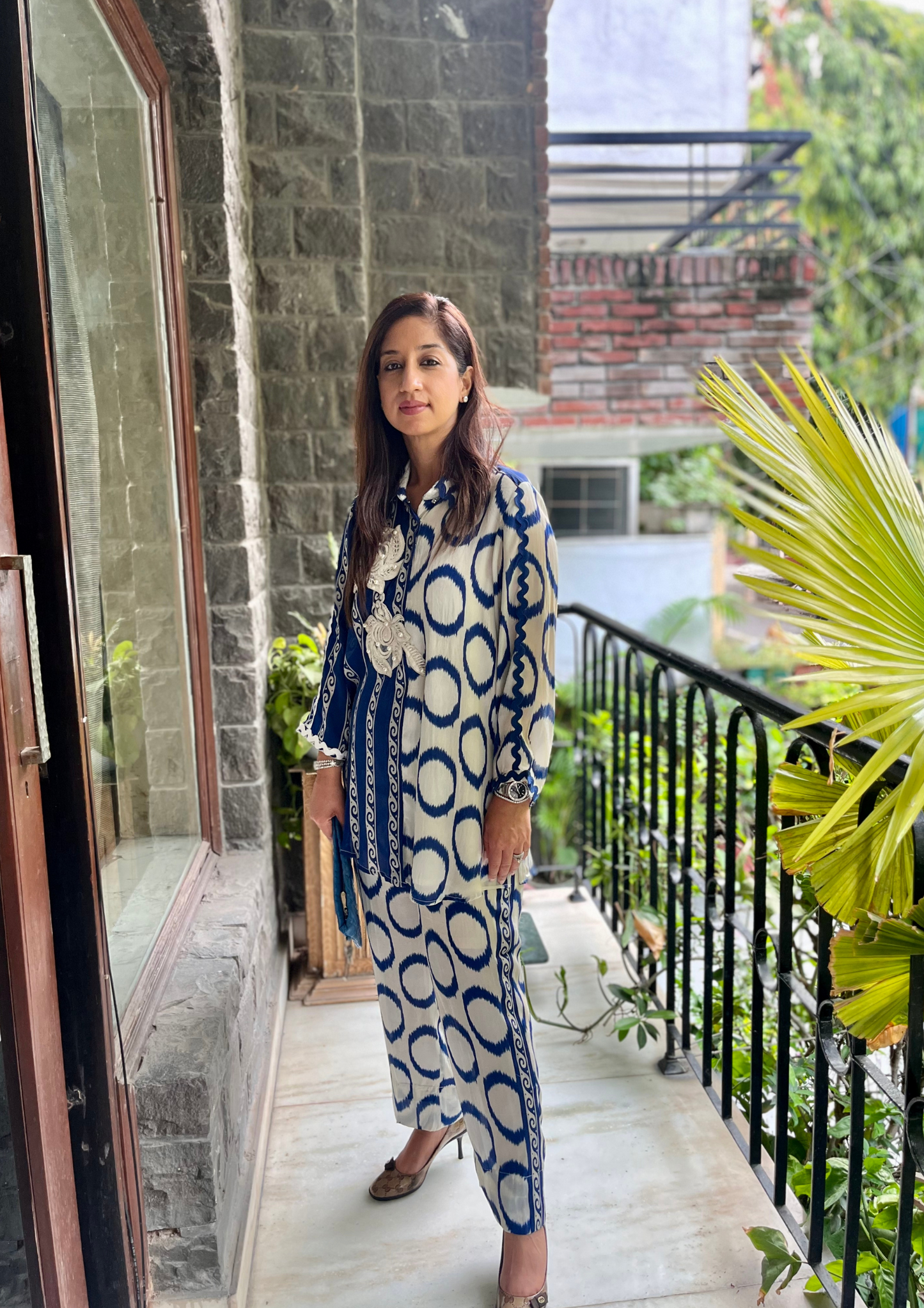 BLUE AND WHITE PRINT CO-ORD SETS - WITH FLORAL PATCHWORK