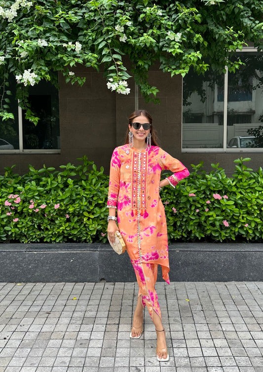 ORANGE & PINK KURTA PANTS SETS