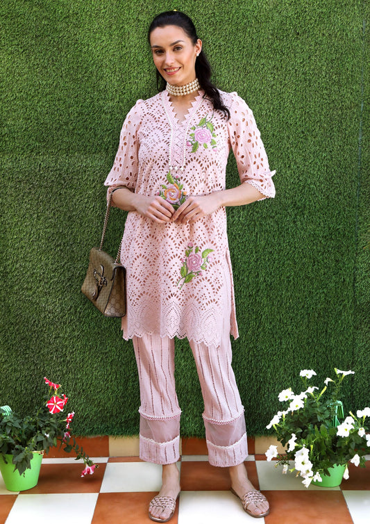 Blush Pink Cotton Cutwork Kurta