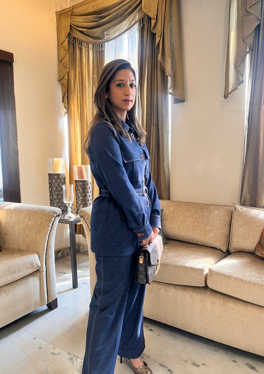 Kaira Denim Trench Co-ord Set in Blue