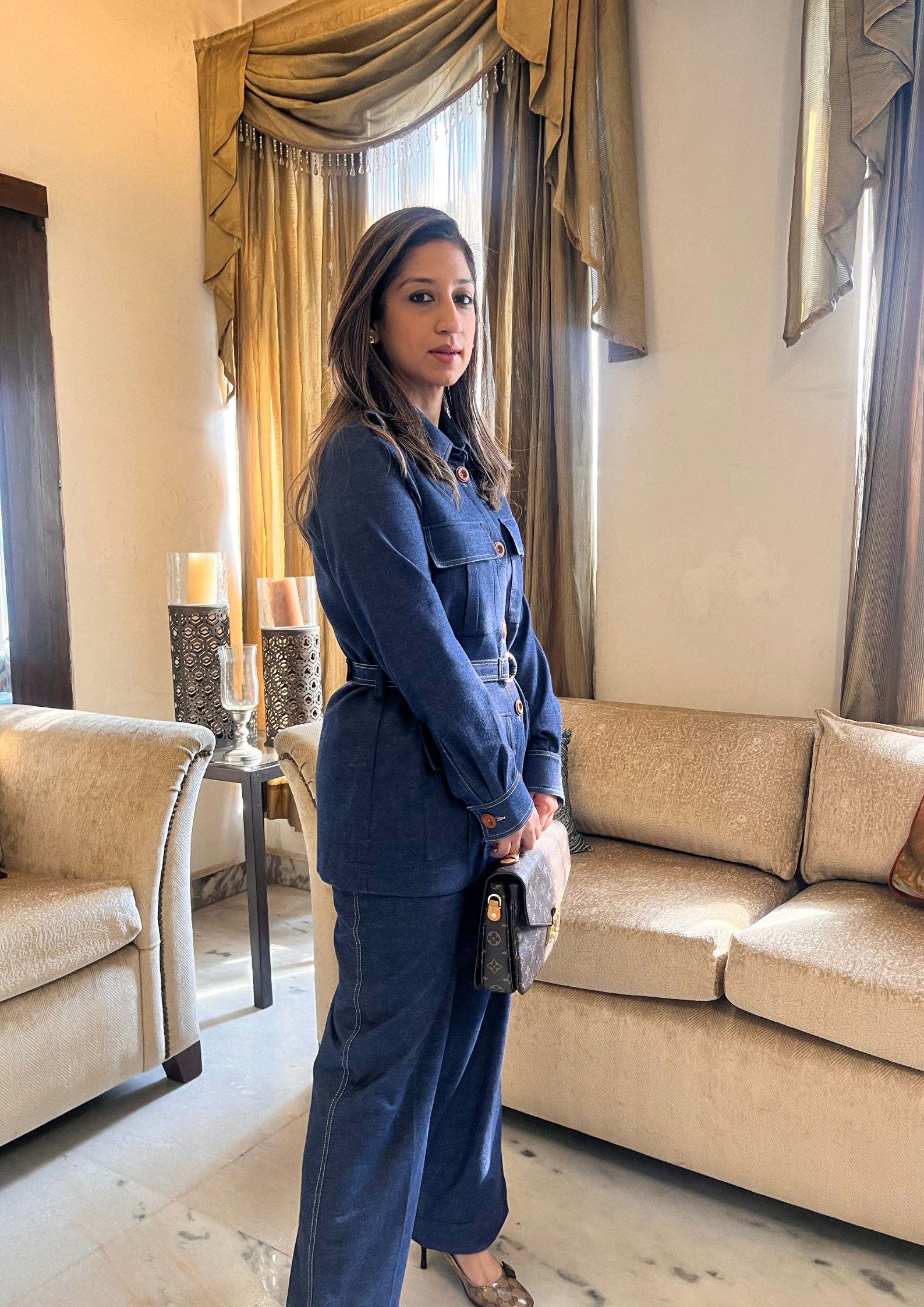 Kaira Denim Trench Co-ord Set in Blue