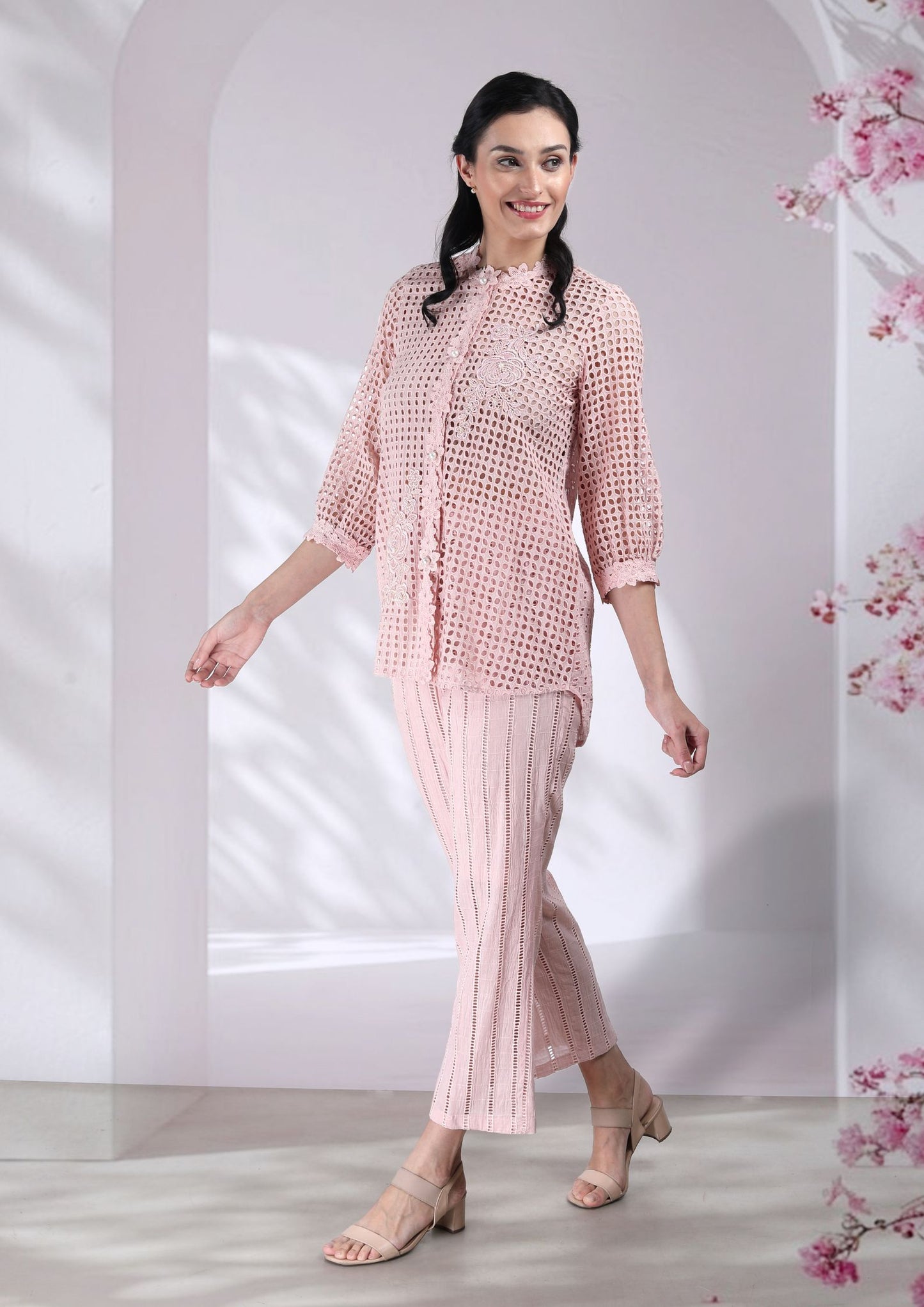 Blush Pink Cotton Cutwork Coord Set