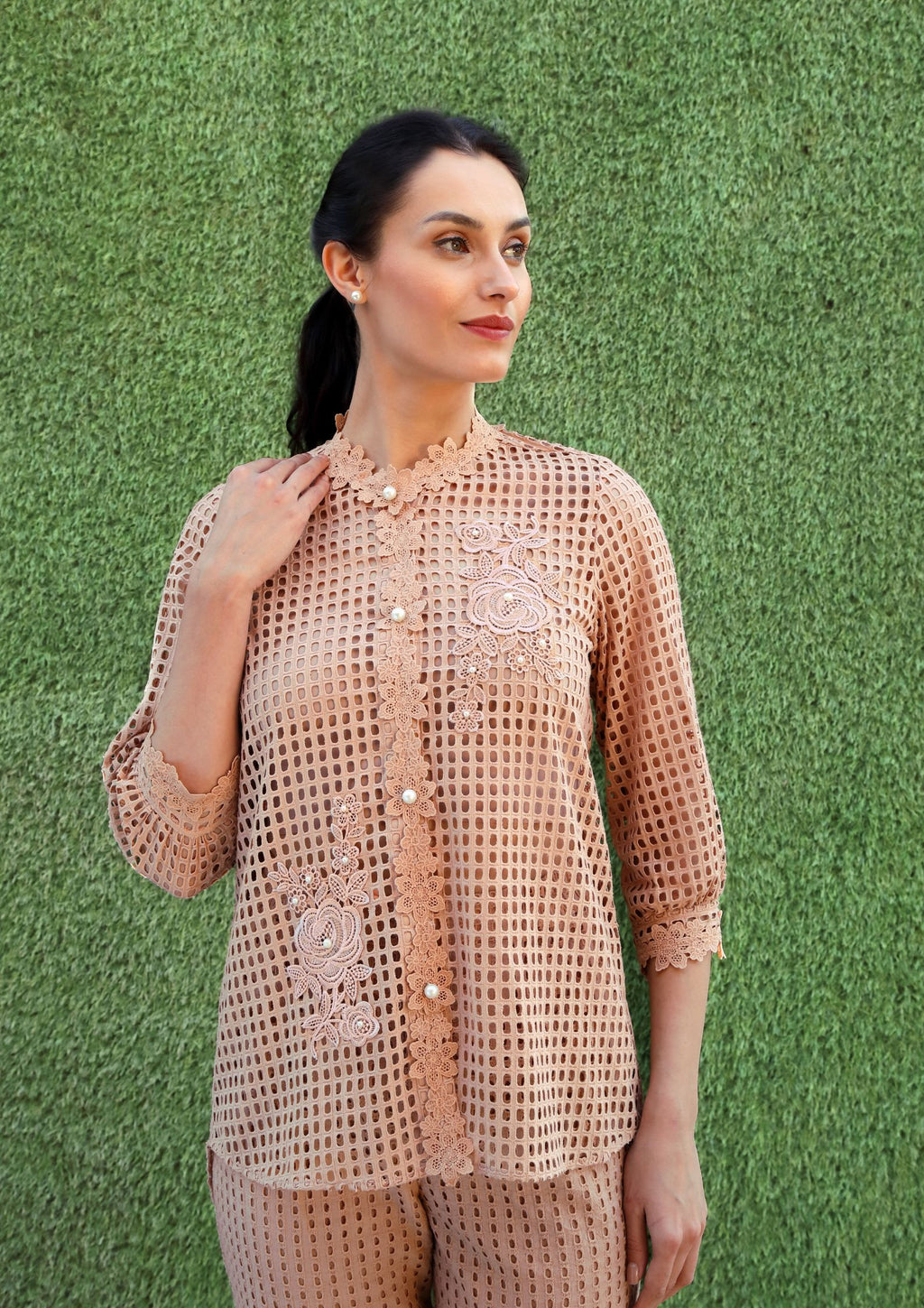 Naina Cotton Cutwork Co-ord Set in Mocha