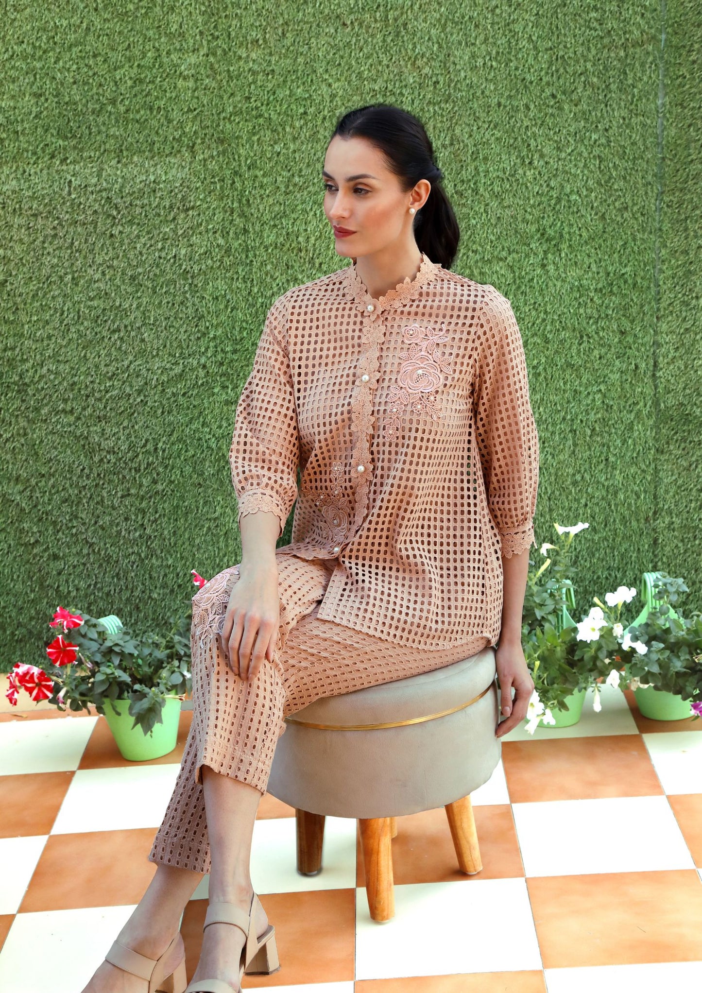 Mocha Cotton Cutwork Coord Set