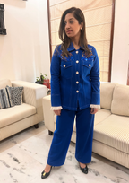Veera Embroidered Jacket Co-ord Set in Blue