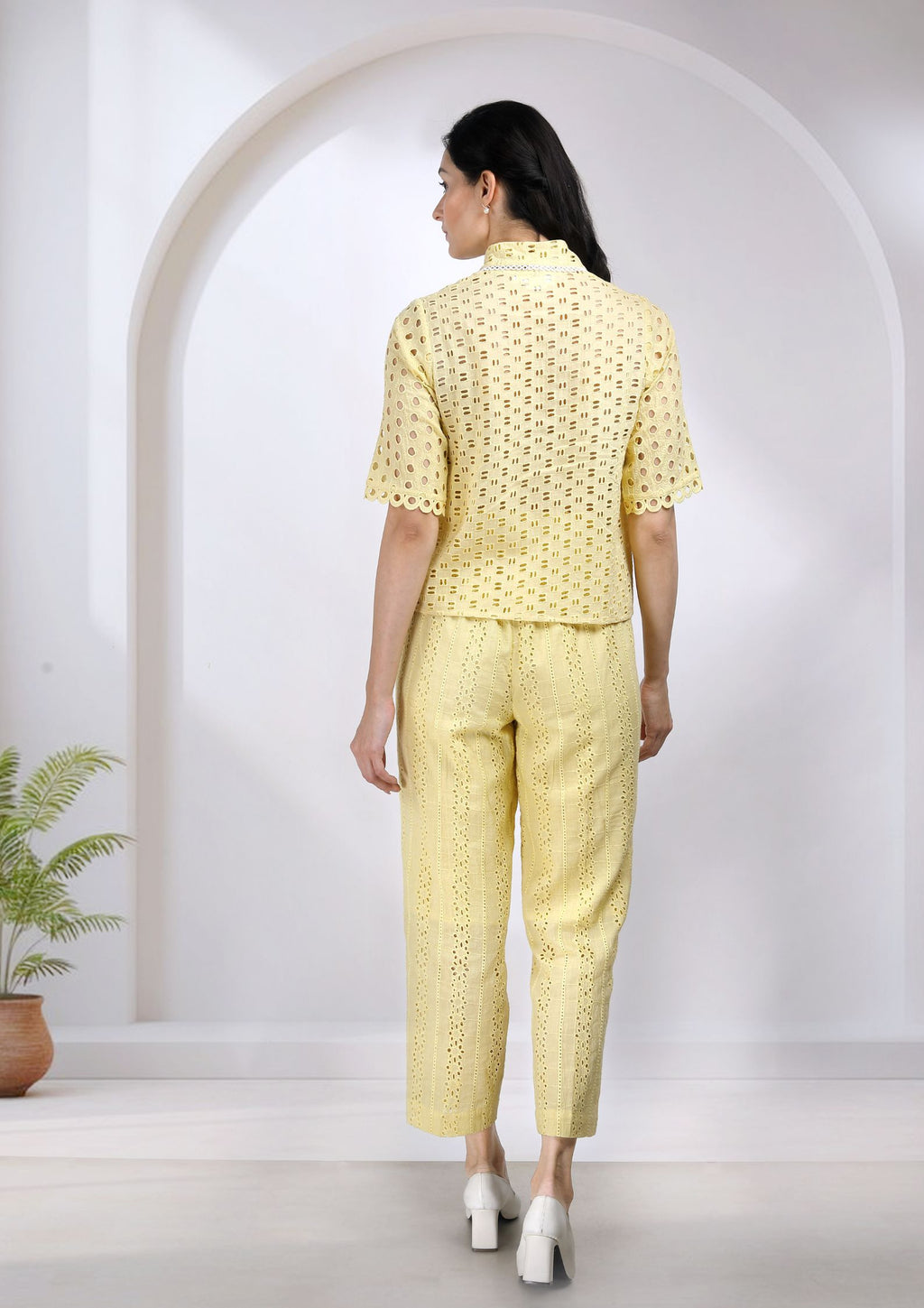 Meera Cotton Cutwork Co-ord Set in Yellow