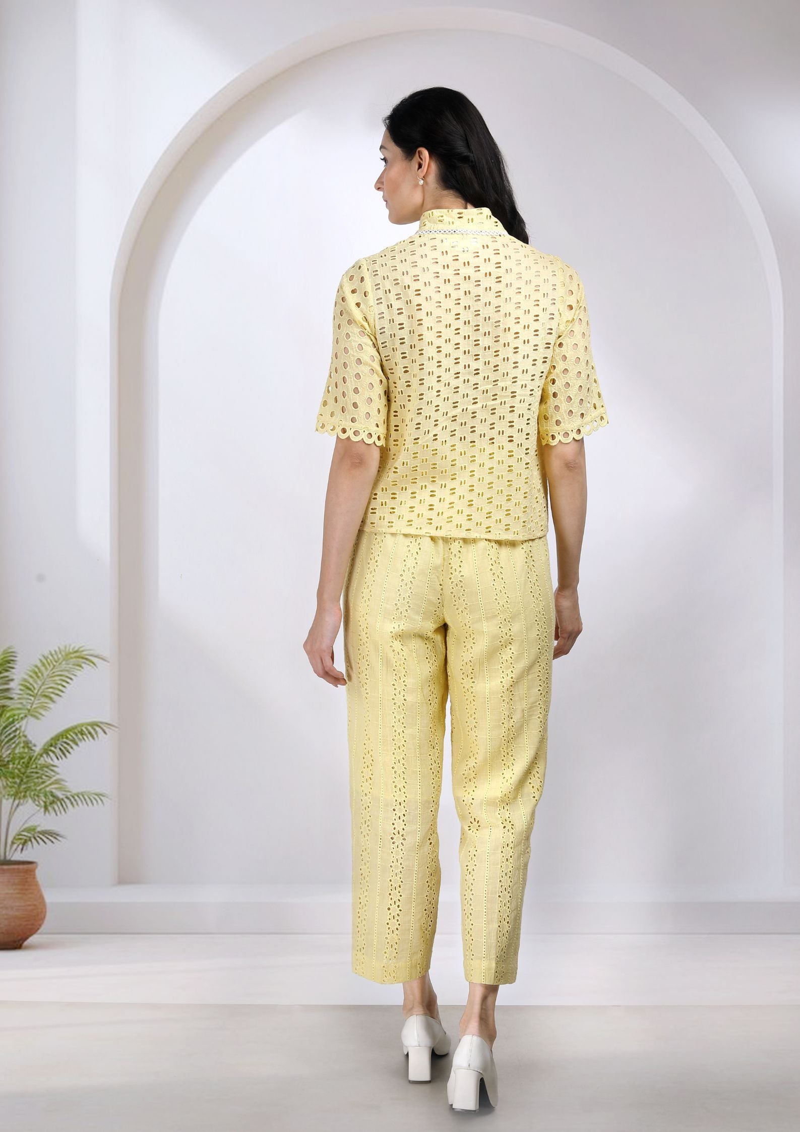 Meera Cotton Cutwork Co-ord Set in Yellow