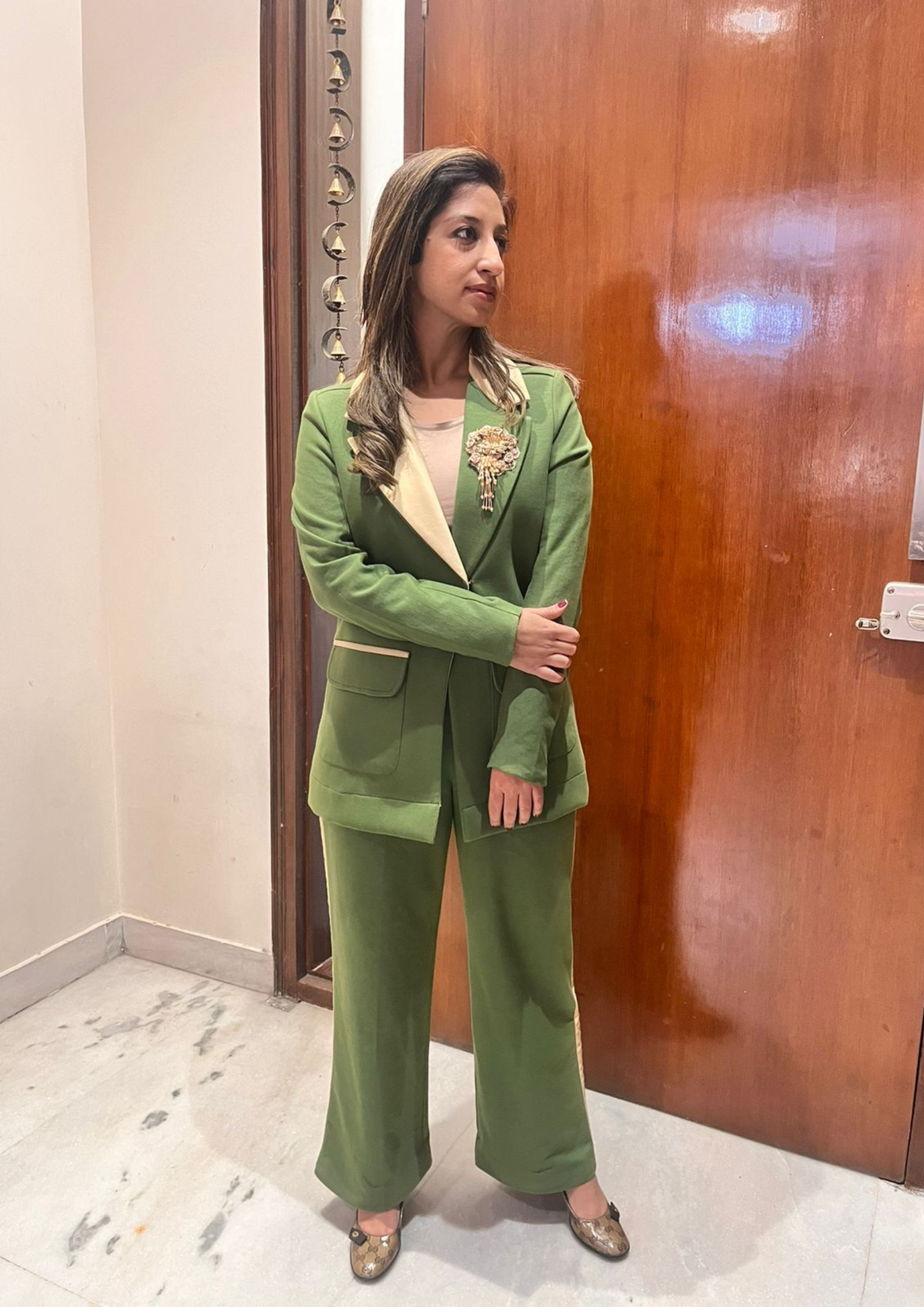 Evara Satin Collar Coat Set