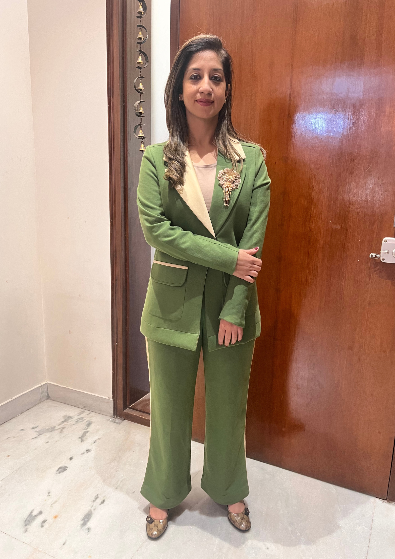 Evara Satin Collar Coat Set