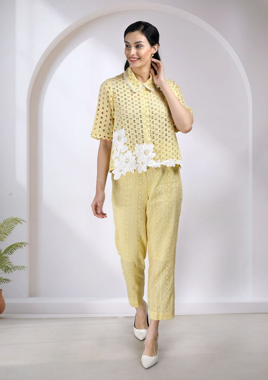 Yellow Cotton Cutwork Coord Set