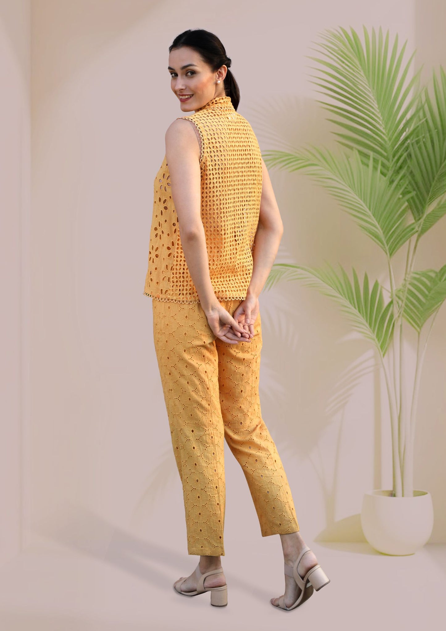 Mango Yellow Cotton Cutwork Coord Set