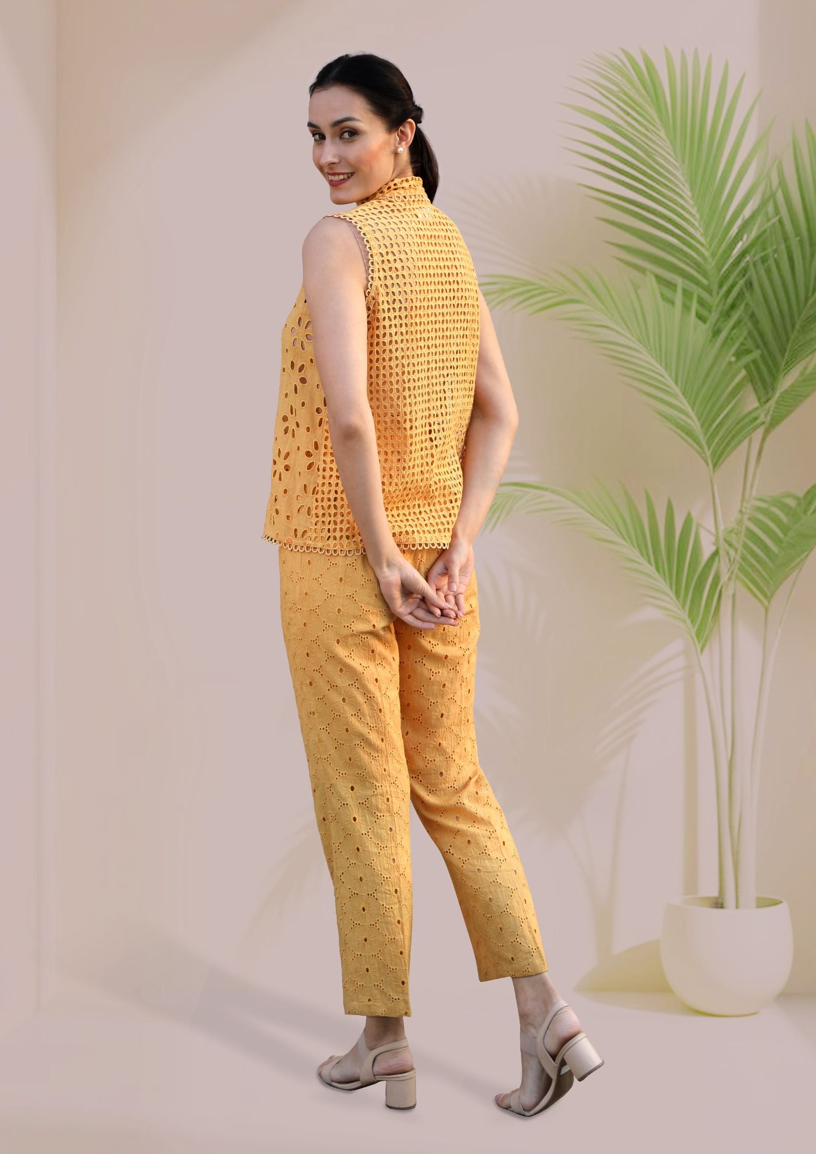 Meera Cotton Cutwork Co-ord Set in Mango Yellow