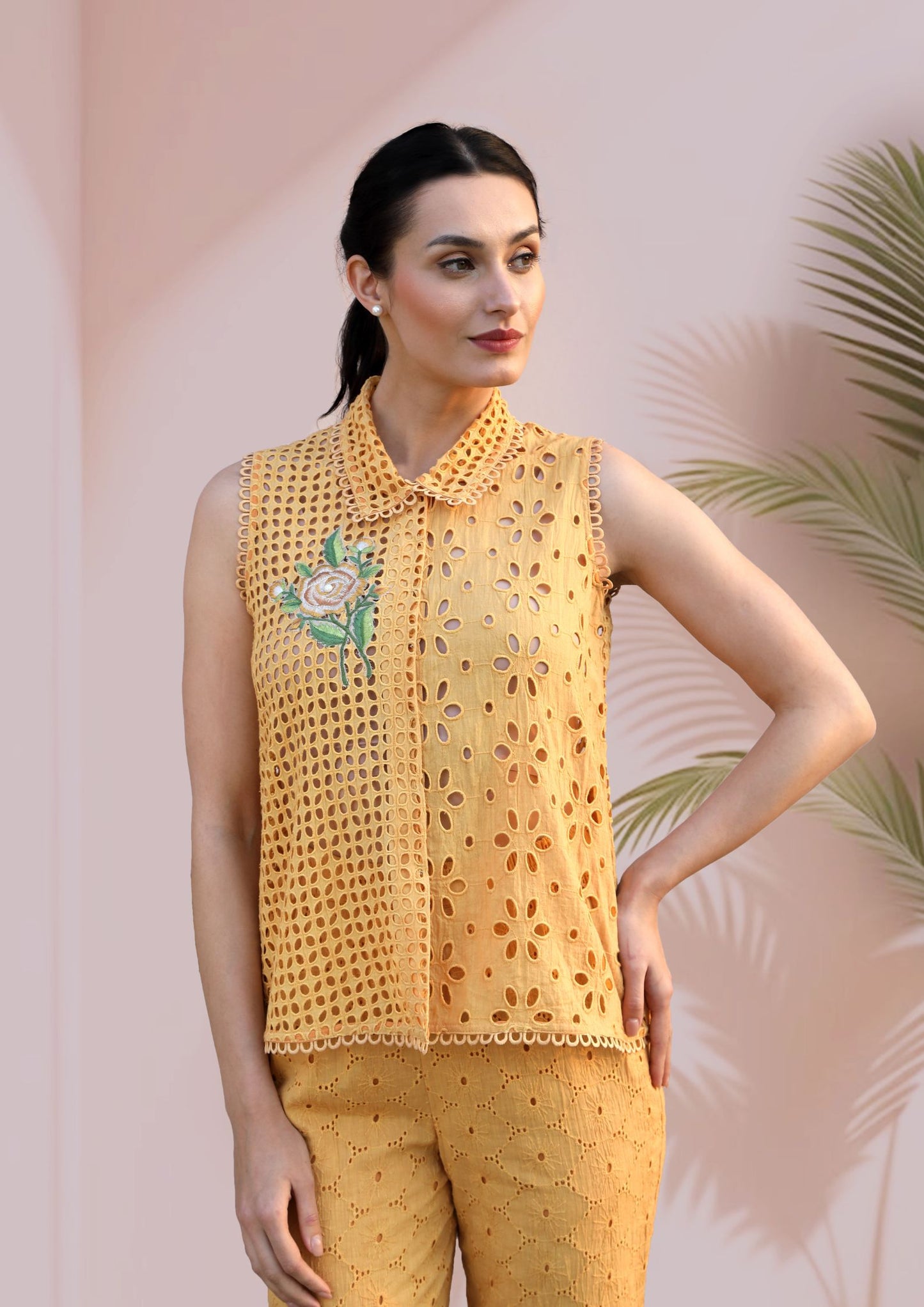 Mango Yellow Cotton Cutwork Coord Set