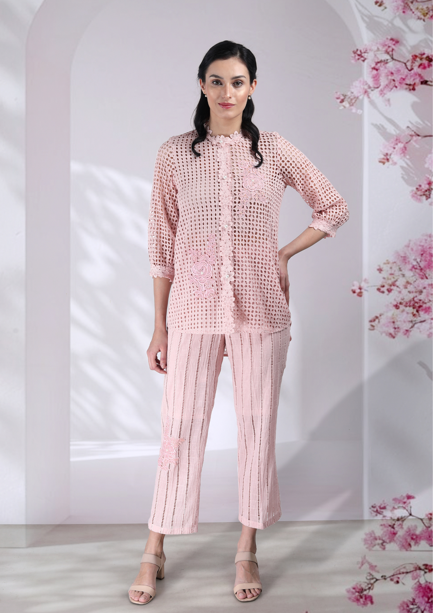 Blush Pink Cotton Cutwork Coord Set
