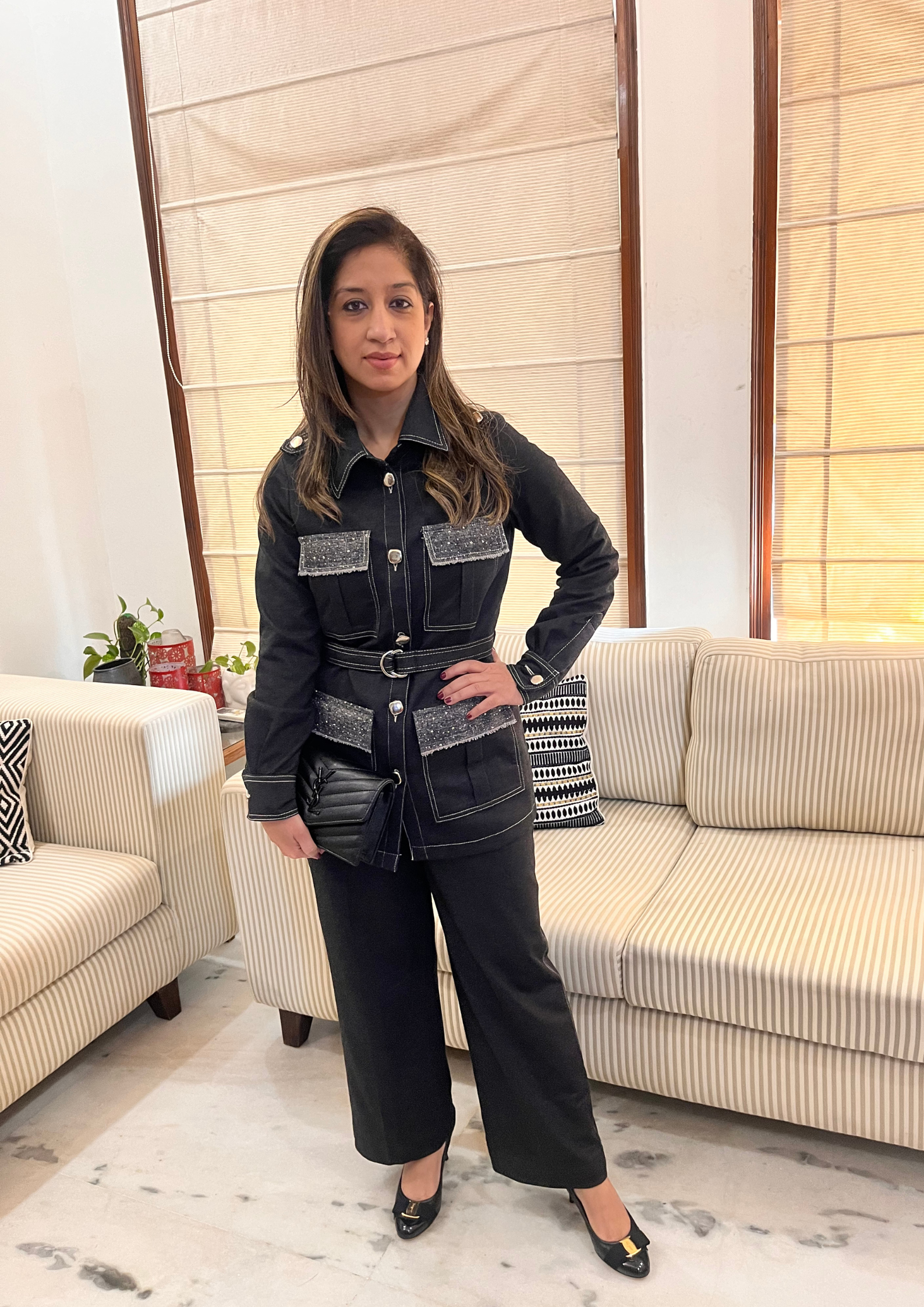 Kaira Denim Trench Co-ord Set in Black