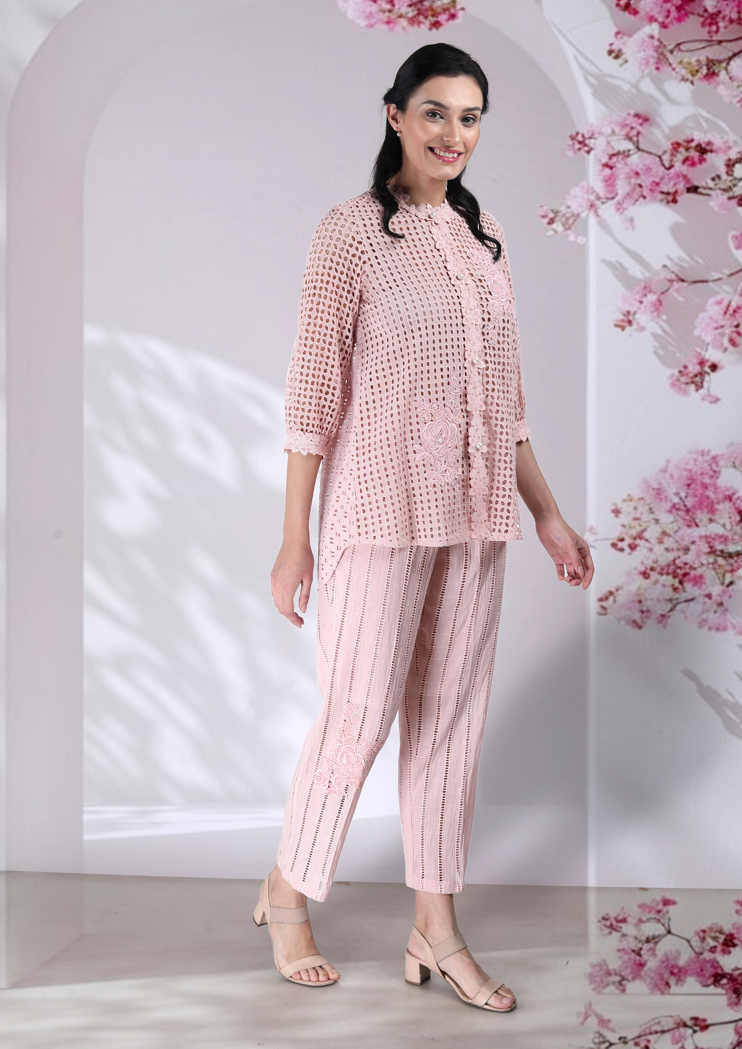 Blush Pink Cotton Cutwork Coord Set