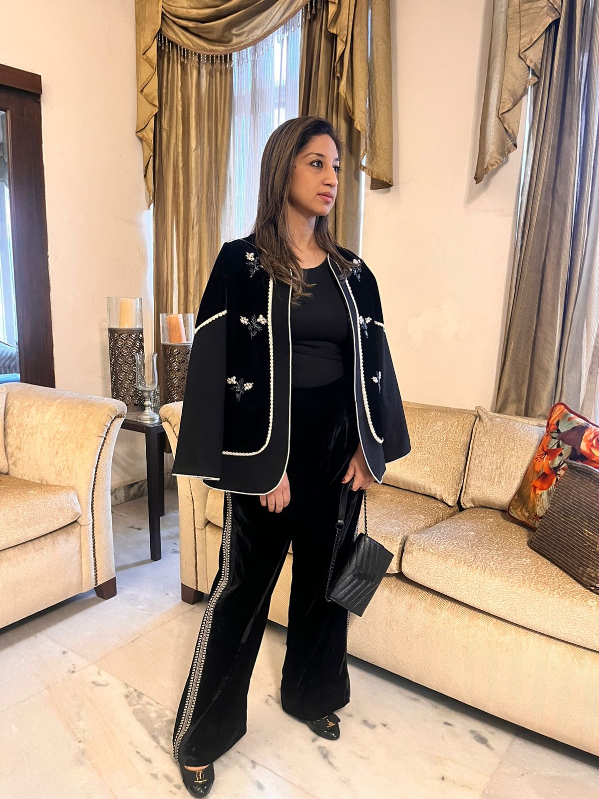 Kyomi Velvet Jacket Set with Pants