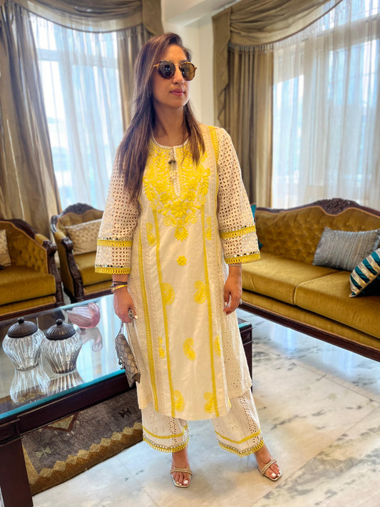 Off White Cotton Cutwork Kurta