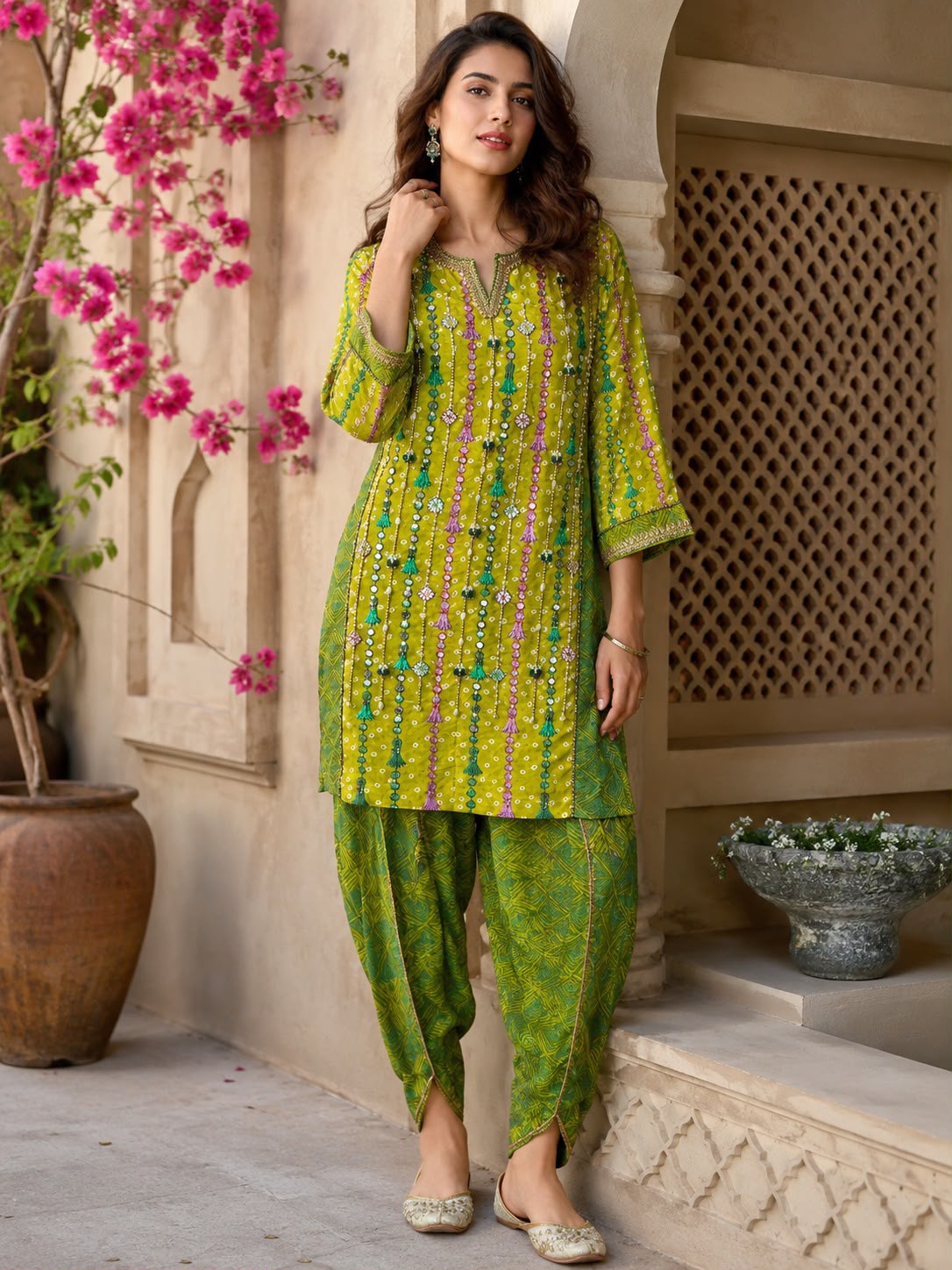 Ojara Tassel Print Kurta Set with Tulip Salwar