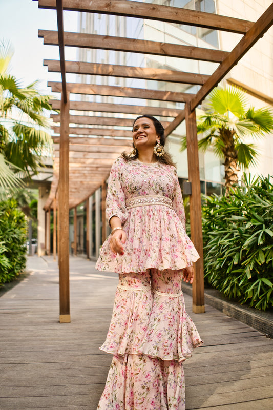 Pink double layer sharara set- SET OF 2
