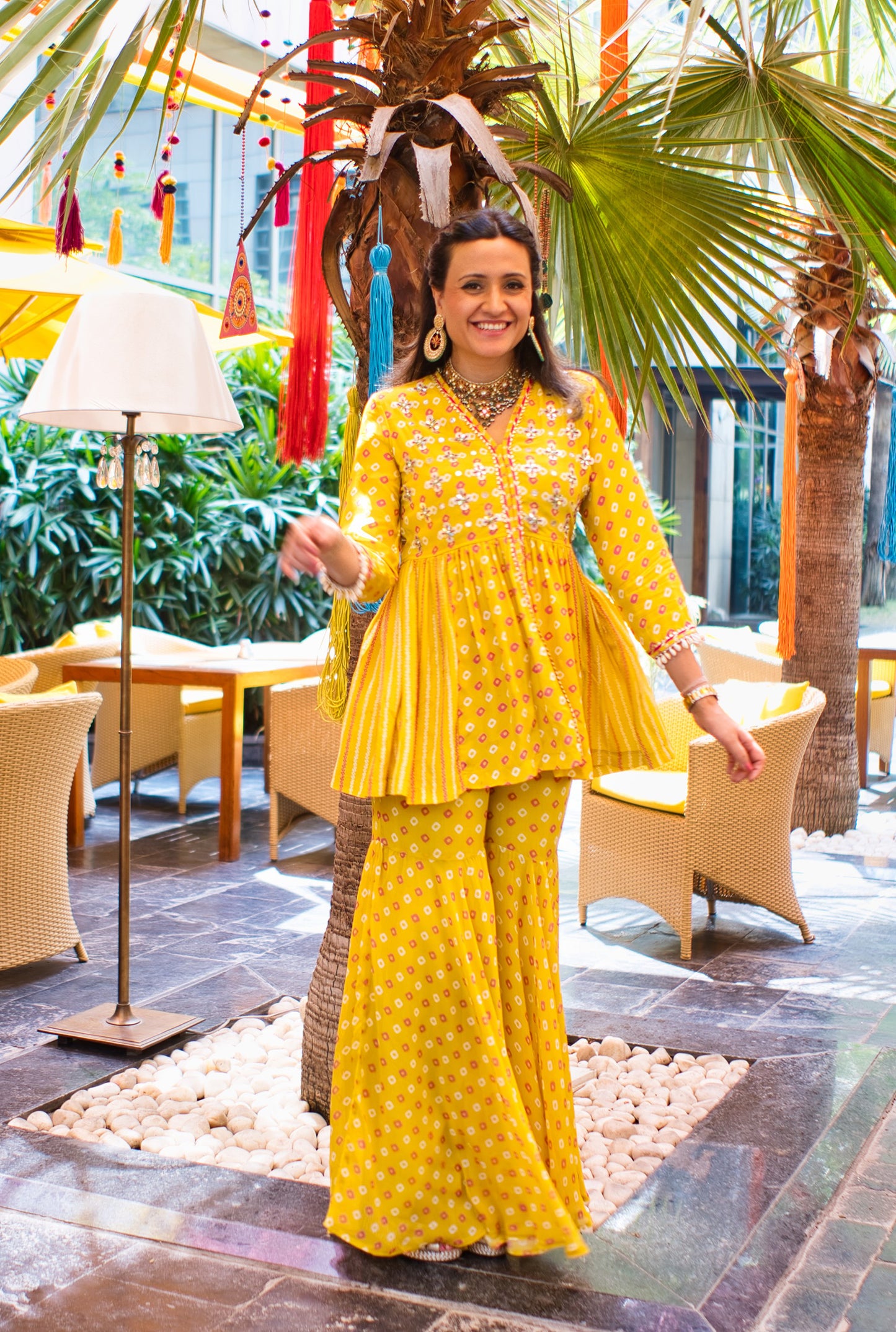 Yellow Sharara Bandhini Print Set - SET OF 2